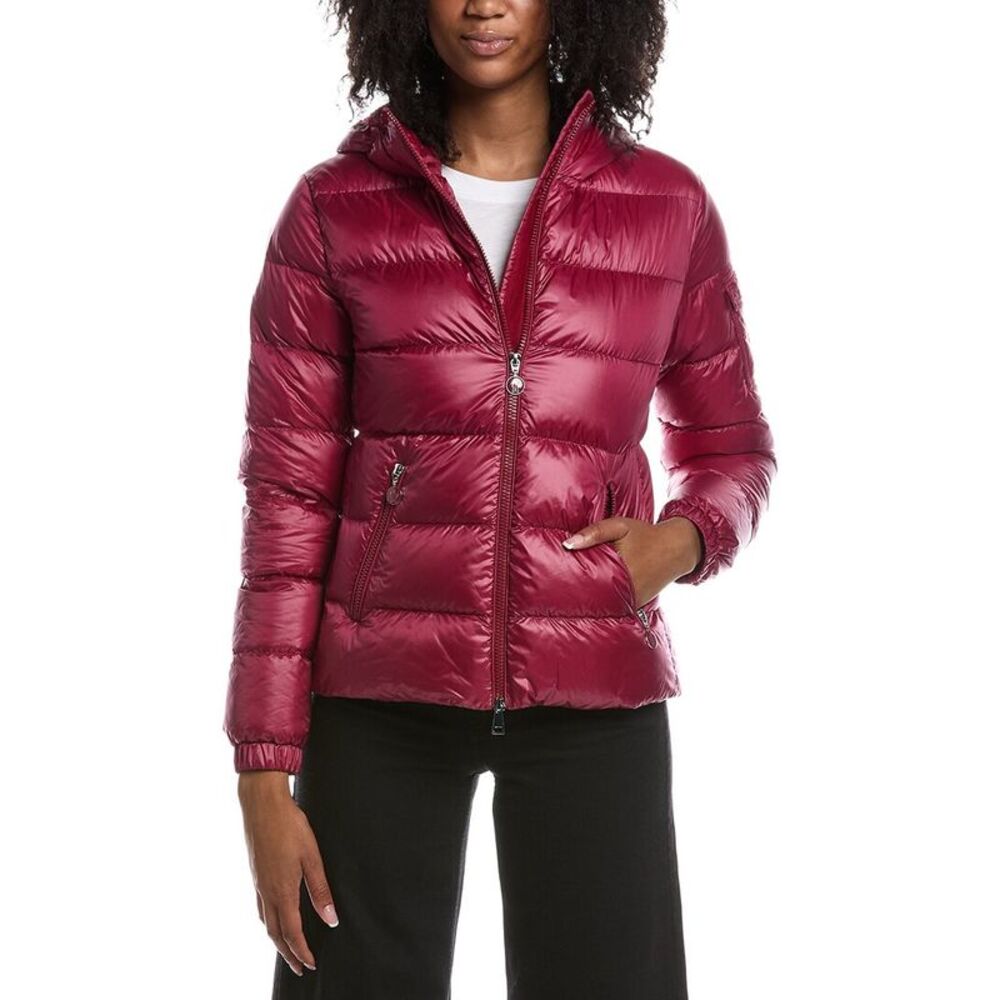 Moncler Womens Glesse Hooded Short Down Jacket, Red